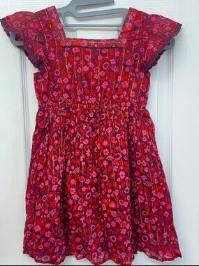 Gorgeous Fall Pink and Red Floral Flutter-Sleeve Dress